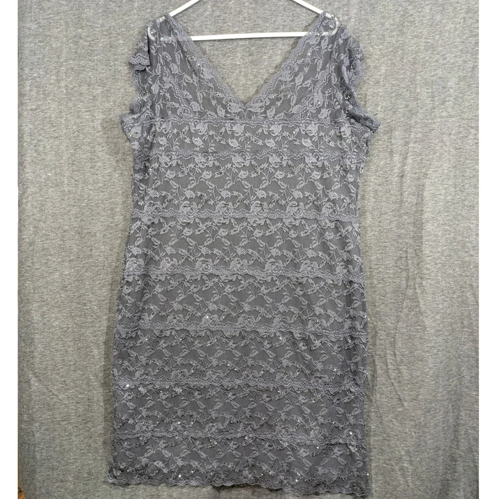 ONYX Nite Dark Gray Lace Sparkly Sequin Dress Cottage Fairy‎ Feminine Size 20W